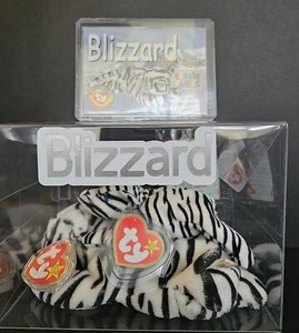 1996 Ty Beanie Baby Blizzard with PVC & Teenie White Tiger/ Trading Cards RARE - Picture 1 of 10