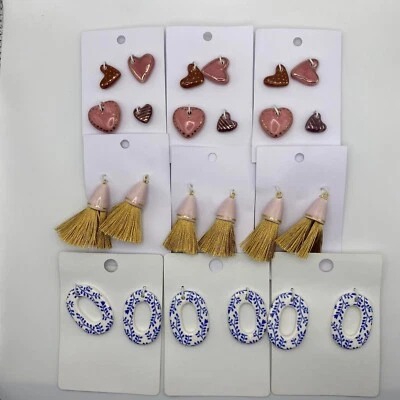 Colección de 12 pares de pendientes colgantes de borla de corazón formas redondas hágalo usted mismo Foto 1 de 4