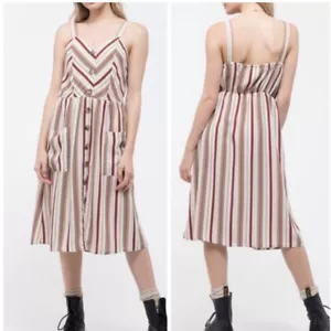 Blu Pepper Stripe Sleeveless Dress Taupe Multi NWT Size M - Picture 1 of 3