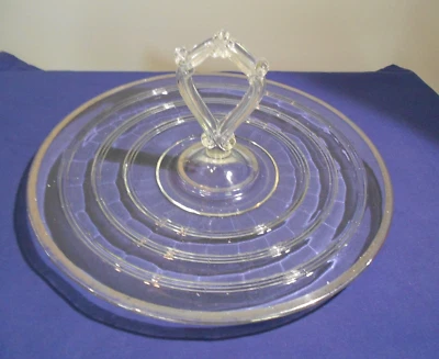 Anchor Hocking Banded Rings Platinum Center Handle Tray Depression Glass - image 1 of 4