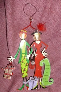 3D Painted Metal ORNAMENT: FRIENDS DON'T LET FRIENDS SHOP ALONE Exc Cond - Picture 1 of 2