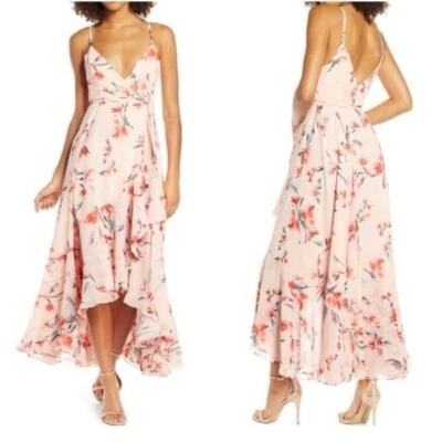 Vestido Fame & Partners Rosalía Floral Sobrepelliz Envolvente Alto Bajo Midi Rosa 2 Foto 1 de 4