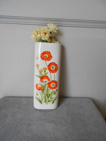 French Vintage FLORAL  Wall Hanging Pot  Planter  w/ Poppies Cover