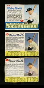 1962 POST CEREAL & CANADIAN-2 THREE VARIATIONS #5 MICKEY MANTLE NEW YORK YANKEES - Picture 1 of 2