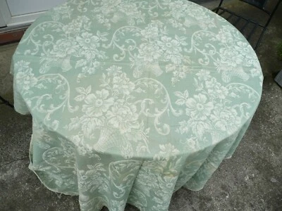 toile à matelas ancienne vintage verte à décors de fleurs et de paniers - Photo 1/4