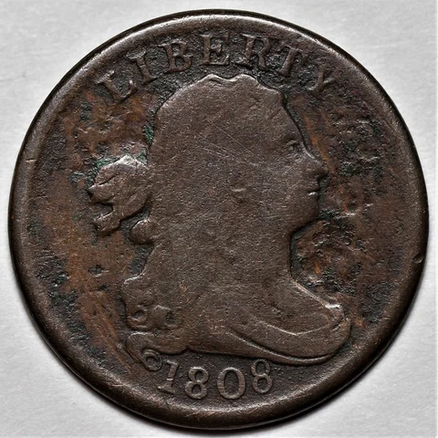 1808 Draped Bust Half Cent - Near 180° Die Rotation - US 1/2c Copper Penny - L37 Cover