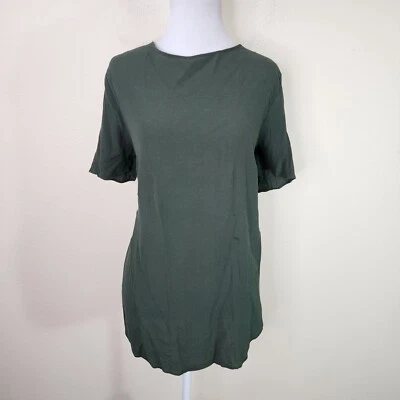 H&M Women's Dark Green Short Sleeve Blouse Shirt Size 12 Rayon - Image 1 of 4