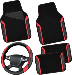 Leather steering wheel cover and waterproof mats, universal fit, sporty design - Picture 1 of 12