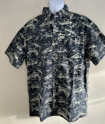 Camisa de pesca Redington de manga corta de algodón para hombre ventilada gris Batik Fish NUEVA L Foto 1 de 4