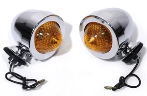 Bullet Blinker Set Chrom Metall Pike für Harley Suzuki Honda Custom Oldtimer - Picture 1 of 2