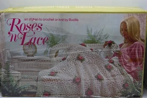 Vintage Bucilla Afghan Kit #7783 Roses 'n Lace Crochet or Knit Color 613 NEW - Picture 1 of 8