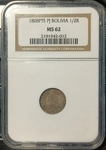 PJ BOLIVIA 1/2R 1808 NGC MS62. - Picture 1 of 4