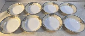 Meito China Lot Japan Bread Plate, Bowl /Saucer. Blue Band, Multifloral 16 Piece - Picture 1 of 11