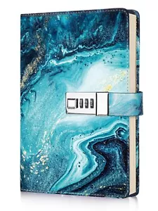 A5 Leather Journal Diary with Combination Lock Refillable Notebook for Travel - Picture 1 of 8