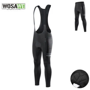 WOSAWE Cycling Bib Tights Pants Men's Winter Fleece Bicycle Thermal Padded Pants - Picture 1 of 20