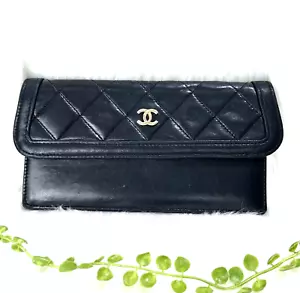 CHANEL Matelasse Mini Pouch Leather Black CC Auth - Picture 1 of 13