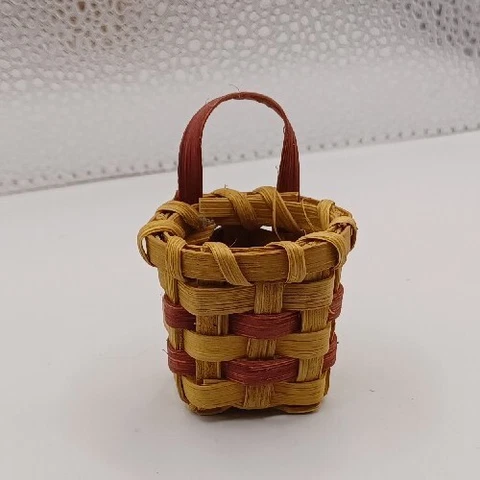 Vintage Hanging Red & Brown Woven Minature Basket Cover