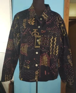 Chico's Sz XLARGE 3 Cropped Artisan Denim Black Jacket Beaded Accents Boho - Picture 1 of 11