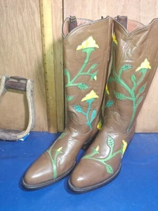Mujer Botas Vaqueras Montana, Br Verde Amarillo Flor Incrustación Talla:7 B p639 - Imagen 1 de 10