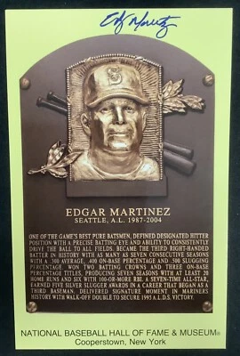 Edgar Martinez Signed Gold HOF Plaque Postcard Yellow Mariners Autograph JSA - Image 1 of 3