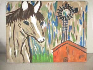 Der Pferdestall Gemälde LM Original handgemalt 12"x16" Leinwand Acryl 1 von 1 - Bild 1 von 9