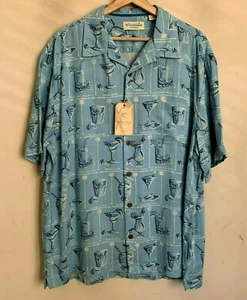 Roundtree Yorke Caribbean Shirt Blue Martini Glass Short Sleeve Buttons XL NEW - Picture 1 of 5
