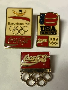 Boxing Olympic Pin ~ 1992 Barcelona Coca-Cola ~ Coke Sponsor ~ Lot of 3 - Picture 1 of 7