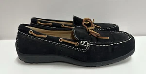Lands End Women size 10 B black suede moccasin flat shoes style # 175254 - Picture 1 of 11
