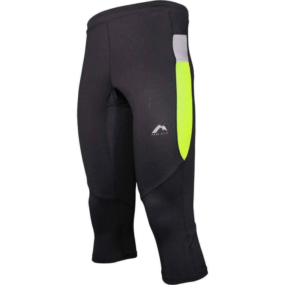 More Mile More-Tech Mens Running Tights Black 3/4 Capri Run Sports Training Gym - Image 1 of 1