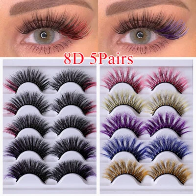 5pair 8D Mink Colorful False Eyelashes Cross Long Natural Fake Eyelashes Makeup↔ - Image 1 of 4