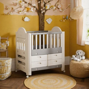 Premium Baby Cot Bed Toddler W/4 Storage Drawer & Wheels Newborn Bed 85x62x108cm - Picture 1 of 10