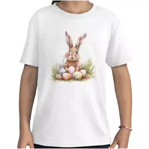 Cute Vintage Easter Bunny Spring Rabbit Eggs Girls Youth Crewneck T Shirts Tees - Picture 1 of 7
