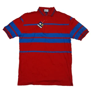 Vintage 90s Red & Blue Striped Men's Medium Collared Button Polo Shirt Retro - Picture 1 of 8