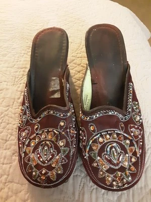 Ladies Embellished Maroon Colored clogs, Size 8.5.  3-1/3" Heels.  Worn Twice. - Image 1 of 3