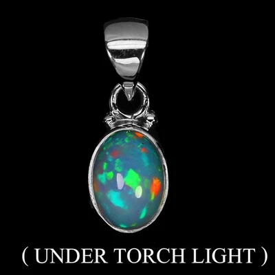 925 Sterling Silver Pendant Oval Fire Opal 10x8mm Handmade Gemstone Jewelry - Image 1 of 4