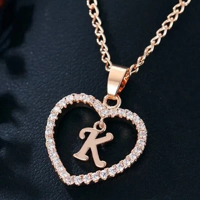 2Ct Round Cut Diamond Lab-Created "K" Letter Heart Pendant 14K Rose Gold Plated - Image 1 of 4