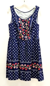KLEINES Vintage Handarbeit blaues Kleid Blumen Tee Dirndl Kleid Austrian German Style - Bild 1 von 11