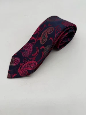 Corbata para hombre ETRO 100% seda azul marino y fucsia estampado paisley  Foto 1 de 3