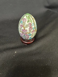 Vintage Cloisonné Ei Blumen Botanicals mit Holzständer bunt - Bild 1 von 7