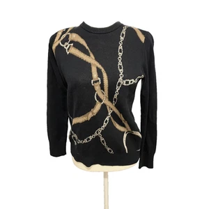 Lauren Ralph Lauren Sweater Black Label Navy Equestrian Horse Bit Size MP - Picture 1 of 8