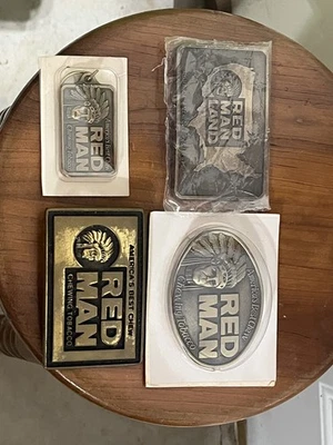 Red Man Chewing Tobacco Solid Brass Vintage Belt Buckle Lot of 3 - Image 1 of 4
