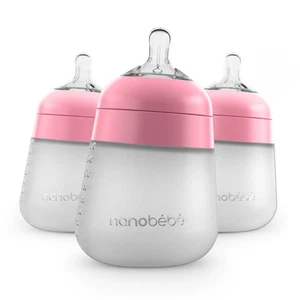 Nanobebe FUS10123149 Pink 9oz Anti-Colic Flexy Silicone Baby Bottles, 3 Pack - Picture 1 of 4