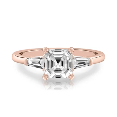 18k Rose Gold Diamond Ring Lab Grown Asscher 1.3 Carat IGI Certified Engagement - Image 1 of 4