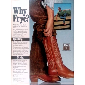 1981 Print Ad Frye Botas Calidad y Estilo Clásicas Informales 8x11 Botas de Vaquero - Imagen 1 de 3
