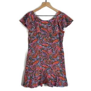 J. CREW Pink Blue Paisley 100% Silk Cap Flutter Sleeve Mini Dress Size 2 Petite - Picture 1 of 14