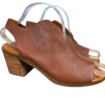 Sandalias Lucky Brand Cuero Marrón Rizado Bloque Tacón Grueso Cordones Zapatos 8.5 Foto 1 de 4