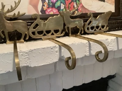 Soporte de medias de trineo de latón vintage gancho de abrigo para colgar brazo largo 4 piezas Foto 1 de 4