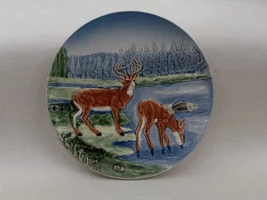 Vintage Majolika Hochrelief Wandteller Hirsch von Bach Porzellan Western Germany - Bild 1 von 7