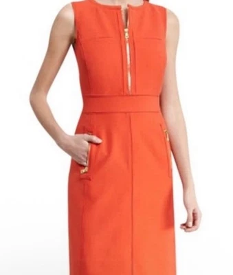 TORY BURCH Mariel Orange Gold 1/2 Zip Wool Blend Lined Midi Dress Women Size 6 - Image 1 of 4