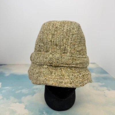 Sombrero de tweed irlandés de lana pura vintage para hombre 7 1/2 beige tostado espiga tweed Foto 1 de 4